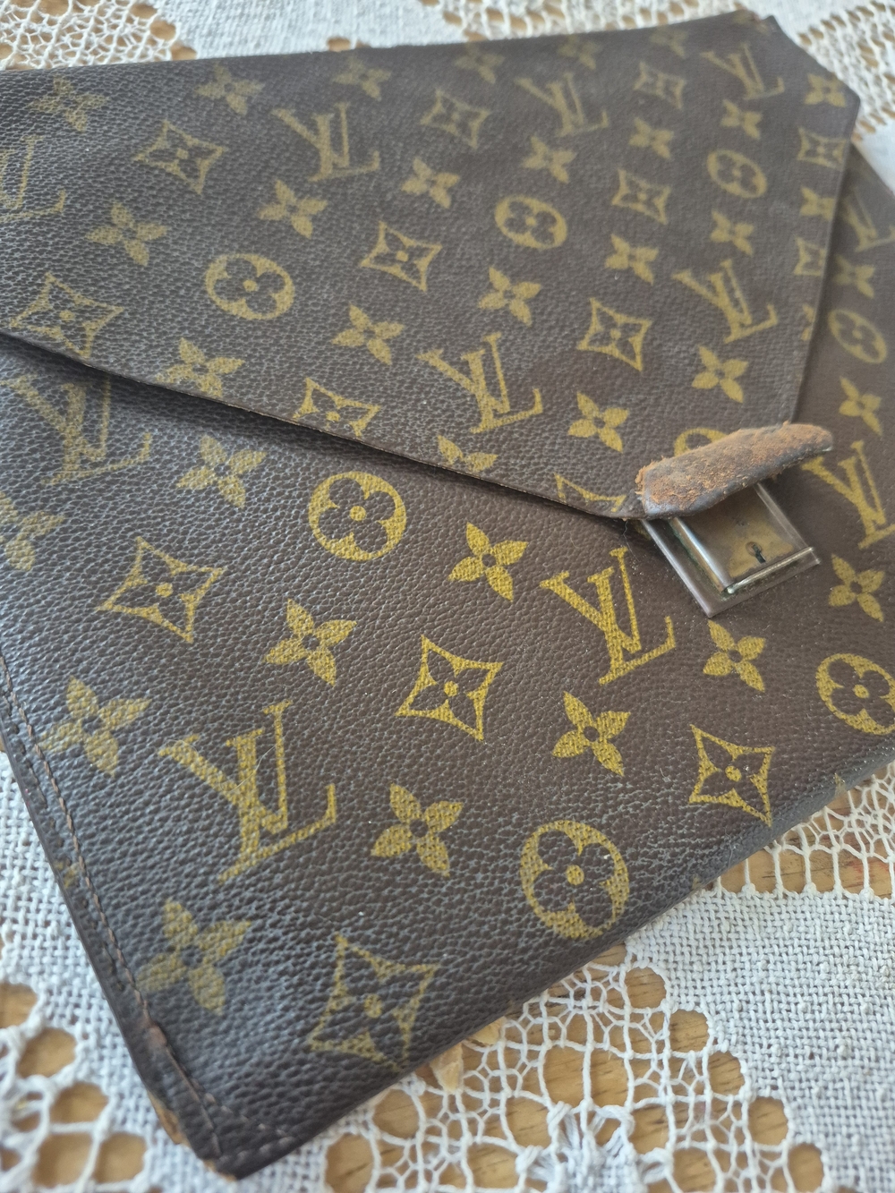 Antique Louis Vuitton Monogram Envelope Pouch in Brown and Gold-tone